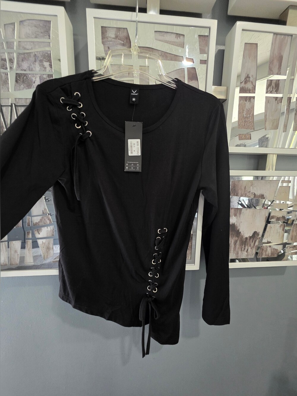 Black Lace-Up Long Sleeve Women's Top